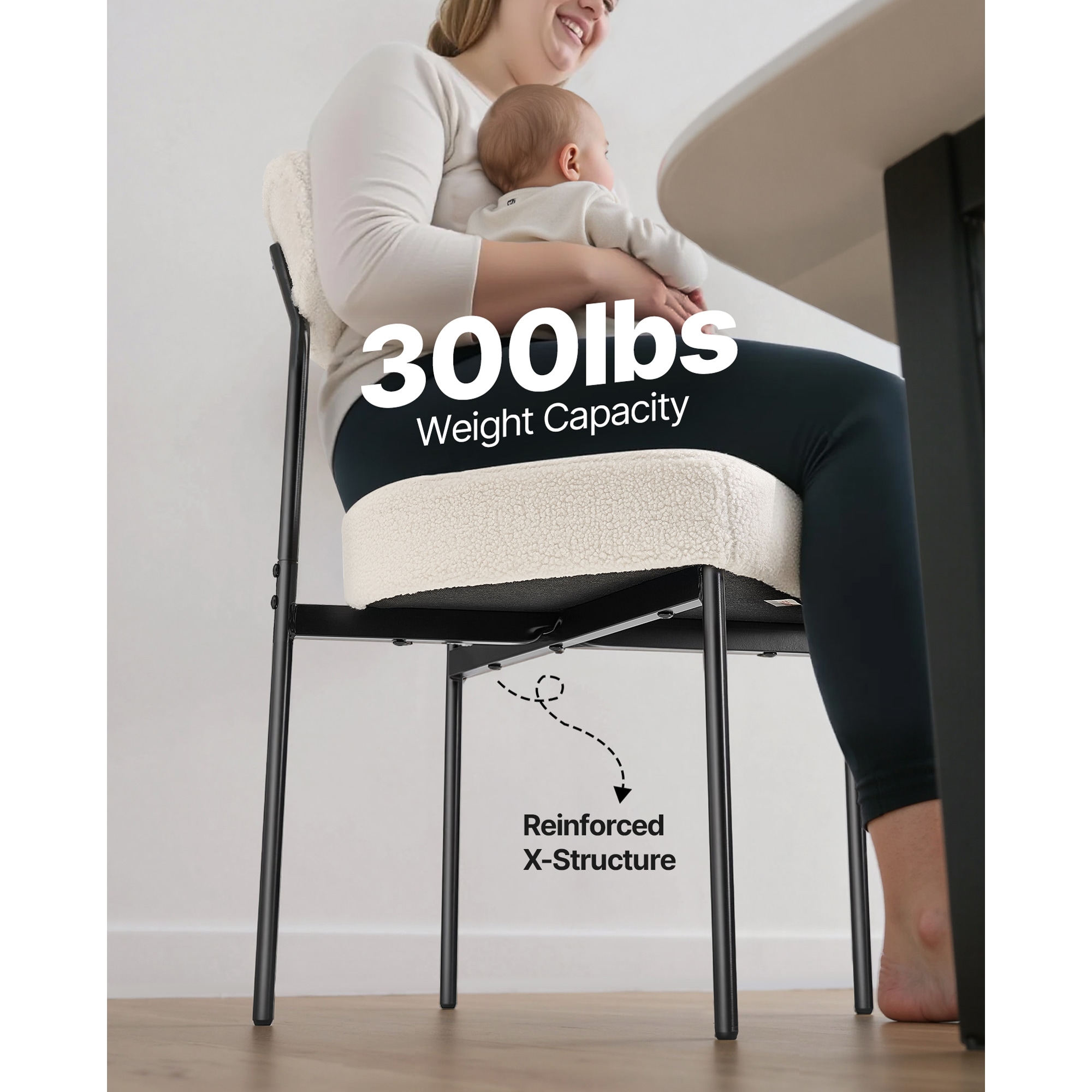 Set Of 2 Modern Bouclé Dining Chairs With Curved Backrest & Metal Legs_voghion.com